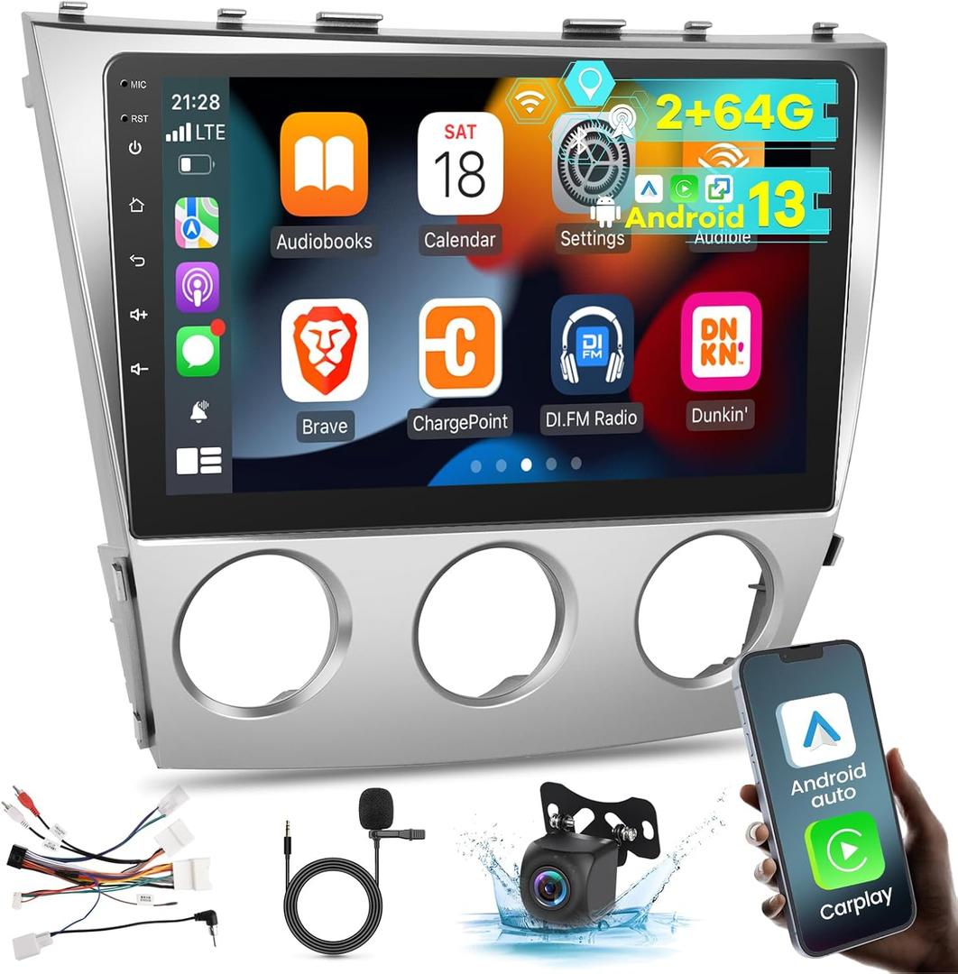 EKAT [2+64G] Car Radio for Toyota Camry 2006 2007 2008 2009 2010 2011 ((for Manual A/C)), 10.1 inch Android 13 Touch Screen Camry Stereo, Carplay/Android Auto/EQ Audio/SWC/Bluetooth/Mirror Link