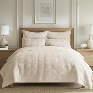 Levtex Home Cloud Waffle King/Cal King Quilt Set (106x92in) and 2 Pillow Shams (36x20) - Box Quilted Waffle Texture - Undyed Cream - Cotton King Size Quilt Bedding Set - Lightweight Soft Pre-Washed