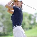 Boladeci Women's Golf Polo Shirts Short Sleeve UPF 50+ Sun Protection 4-Button Tennis Collared Shirts (Blue, XL)