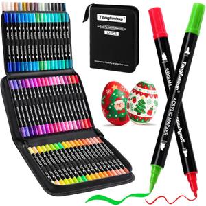 Tongfushop 72 Colors Acrylic Paint Markers, Dual Tip Acrylic Paint Pens with Brush Tip & Fine Tip, Wood Markers for Rock Painting, Wood, Canvas, Stone, Glass, Ceramic, DIY Crafts, Art Supplies