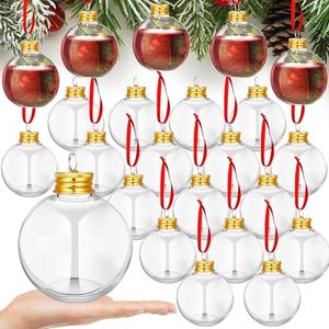 Patelai 18 Pcs Christmas Drink Balls Shot Glass Ornament Plastic Fillable Xmas Tree Ornaments Clear Xmas Water Bottle Bulbs for Holiday Party Decoration(Round,150 ml)