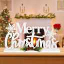 Wooden Christmas Decoration Merry Christmas Tabletop Decor, Snowflake Glitter Shining Xmas Table Sign, Farmhouse Rustic Winter Centerpiece for Home Kitchen Bedroom Tiered Tray Mantel Decor