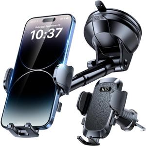 [2025 True Military-Grade] Car Phone Holder [Upgraded Strongest Suction & Clip] Cell Phone Mount for Dashboard Windshield Vent,Truck Cradle Stand for iPhone 16 Pro Max Samsung Android (Black)