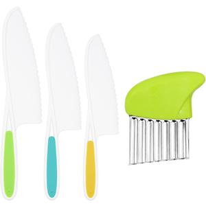 Suhctuptx Kids Kitchen Knives, Nylon Toddler Knife Set with Crinkle Cutter, Kid Safe Knife for Real Cooking, Toddlers Friendly Knifes for Kitchen Cooking & Cutting Bread Vegetable Fruit Cake