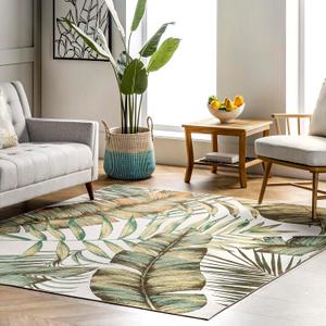 nuLOOM Elen Machine Washable Natural Leaves Ultra Thin Accent Rug, 2' x 3', Olive (Elen Sage Green)