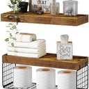 QEEIG Bathroom Shelves Over Toilet - Wall Mounted Floating Shelves Toilet Paper Storage Small Farmhouse Decor Shelf 16 inch Set of 2, Rustic Brown (019-BN2)