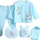 Gajaous 5PCS Newborn 0-3M Boys Girls Baby Cotton Clothes Tops Hat Pants Suit Outfit Sets, Size 0-3 Months