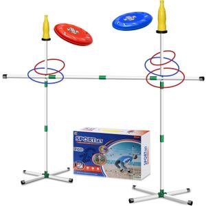 Outdoor 3 in 1 Flying Disc Game Set - Bottle Drop Game - Ring Toss Game - Limbo and Jump Game - Outdoor Game Set for Lawn Beach Camping with Friends Family Kids Dog,Birthday Gift for Boys and Girls