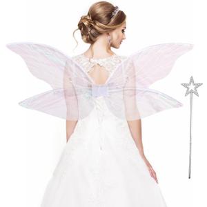 Fairy Wings for Adults Butterfly Fairy Costume for Women Girls Halloween Cosplay Accessories (White)