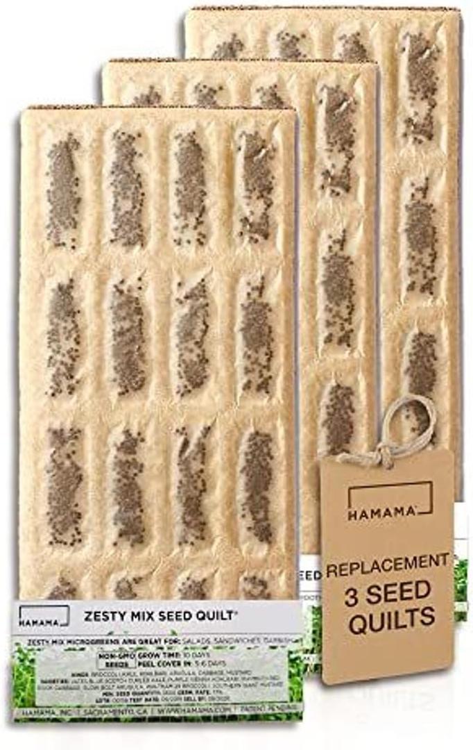 HAMAMA Microgreens Growing Kit Replacements - Mustard, Radish & Zesty Indoor Sprouts Mat - Seed Quilts Easy Setup Pack of 3 - No Tray Only Seeds Refills