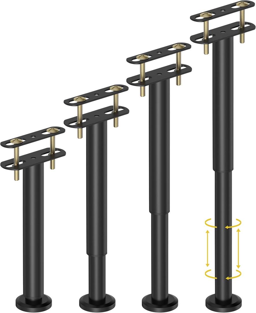 4 Pcs Adjustable Height Bed Support Legs 10-17 inch, Bed Frame Center Support Legs for Bed Frame/Bed Center Slat/Furniture, Heavy Duty Metal Bed Legs Replacement Bed Slats Support Legs