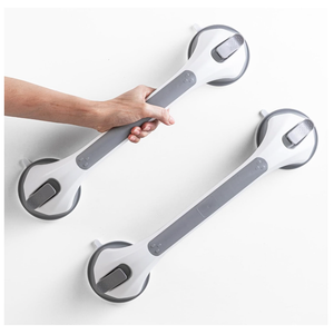 LEVERLOC 2 Pack Shower Grab Bars for Bathtubs and Showers, Easy to Install Suction Shower Handles for Bathroom Removable Handrails for Seniors Elderly Heavy Duty Safety Grip Waterproof Drill Free Gray