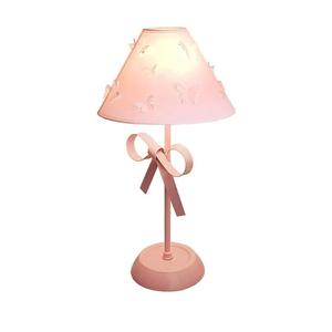 Pink Bow Desk Lamp for Girls Room Nordic Metal Table Lamp for Girl's Bedroom Décor Cute Coquette Table Light with Fabric Stitch Shade Modern Children Bedside Lamp Kids Reading Lighting (Pink)