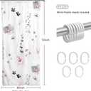 QiyI Small Stall Shower Curtain 36 x 72, Narrow Half Watercolor Floral Bath Curtain, 3D Embossed Grey Pink Flower Cloth Bathroom Curtain, Waterproof Fabric White Shower Curtain Set with Hooks (Graphite Gray)