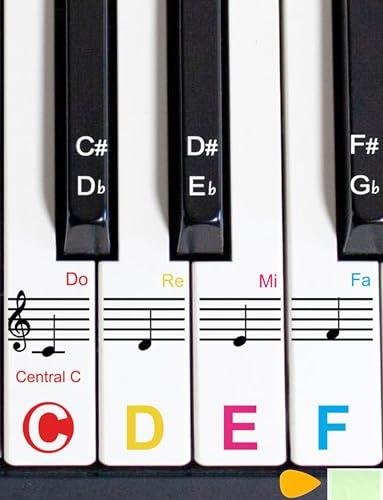 Lrokimg 1 Pack Piano Keyboard Stickers for 88/76/61/54/49 Keys, Colorful and Removable Piano Stickers for Beginners, Keyboard Letters Labels, Eye-Catching Notes