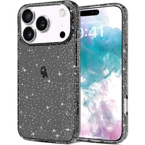 JJGoo Compatible with iPhone 17 Pro Max Case Clear Glitter, Sparkle Soft TPU Transparent Shockproof Women Girls Slim Bling Sparkly Bumper Cover Phone Cases, Black
