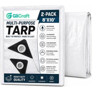 2 Pack 8 x 10 ft White Tarps, 5.5 Mil Heavy Duty Waterproof Tarp