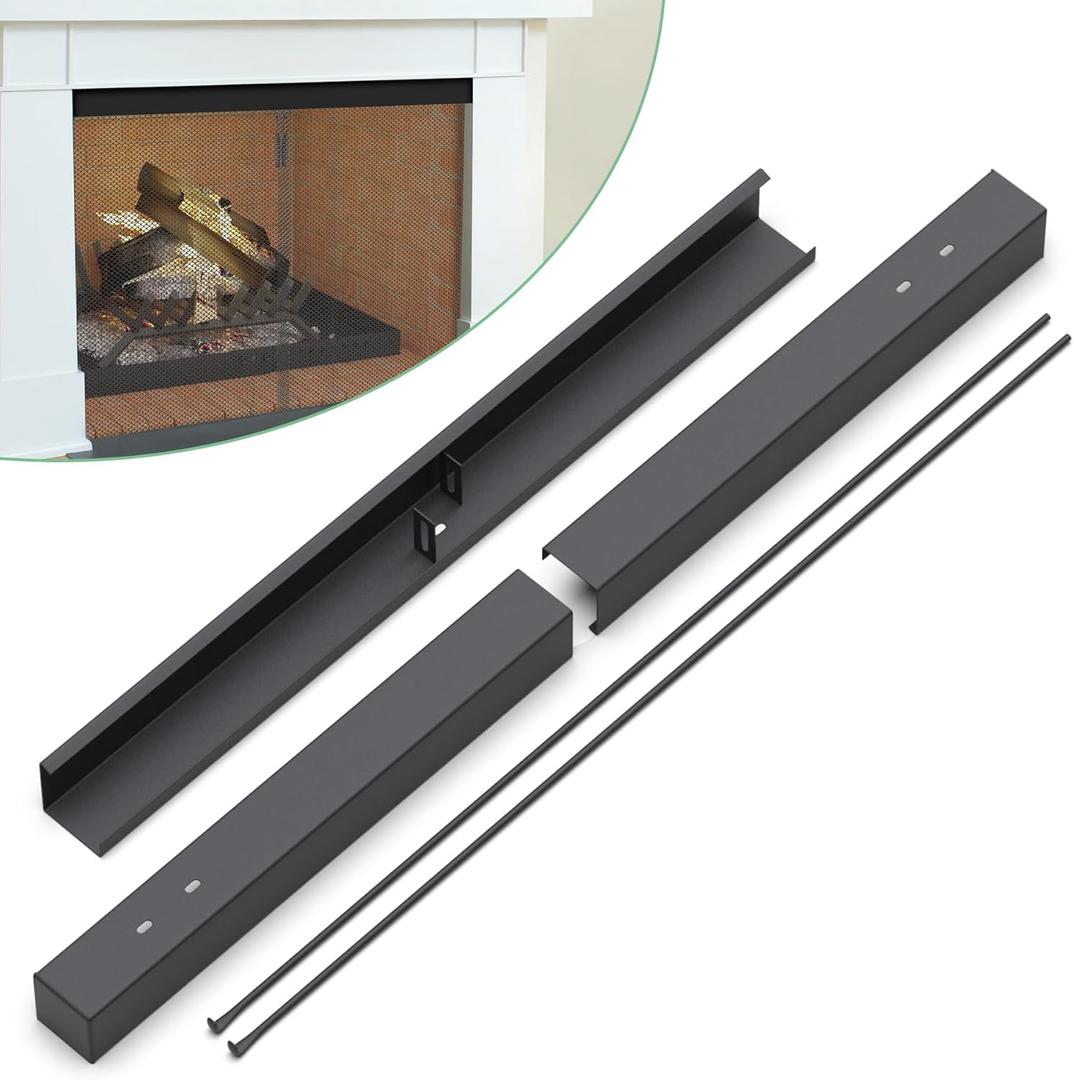 Adjustable Fireplace Curtain Rod and Valance Kit, Fireplace Curtain Rod Kit for Fireplace Mesh Screen Curtain, Easy Installation,Black