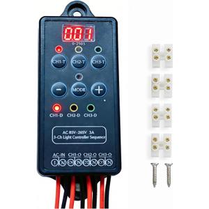 AC 110/240V 3 Channel Light Controller Sequencer with 50+ Modes,Easy to Program and Fix Installation with Mini Shell Protection