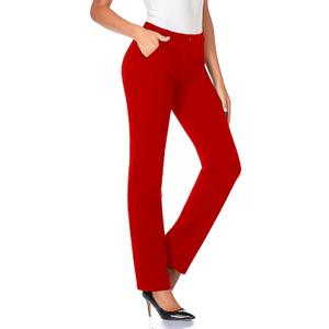 Tapata Women's 28''/30''/32''/34'' Stretchy Straight Dress Pants with Pockets Tall, Petite, Regular for Office Work Business (Medium/32" Inseam, Red)