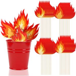 Yungyan 48 Pcs Firefighters Birthday Party Decoration Fire Trucks Playing Party Supplies Fire Flame Picks Sticks Cardboard Cutouts Accessories Flame Decoration Vase Filler Centerpiece for Table