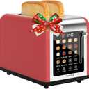 2 Slice Toaster Touch Screen, Stainless Steel Toasters Digital Timer 2 Slot Toasters, 8 Shade Settings 6 Bread Types for Bagel, Cancel, Defrost (Red)