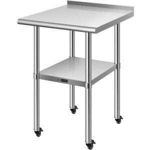 VIVOHOME 24 x 24 Inch Stainless Steel Work Table with Backsplash, Prep Commercial Table with Wheels for Restaurant, Hotel, Home and Warehouse