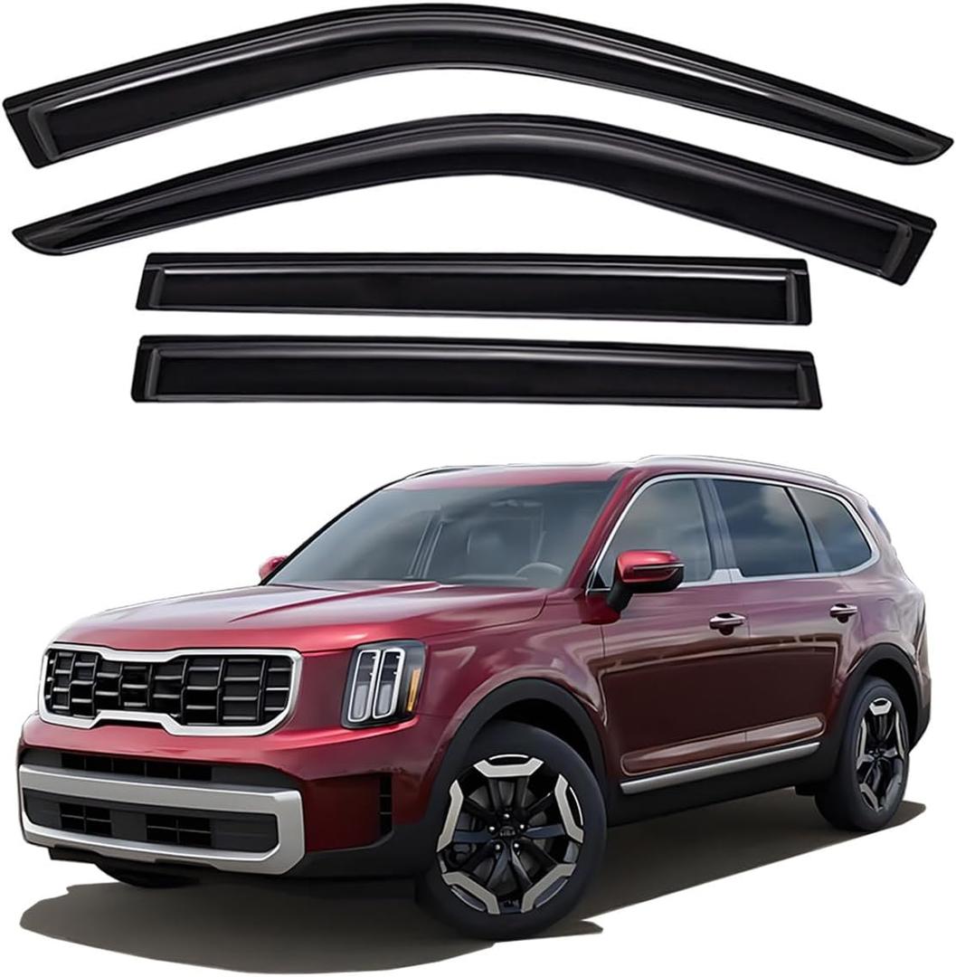 Lightronic Extra Durable Outside-Mount Auto Vent Window Visor, Fits 2020-2025 Kia Telluride, UV Protection Rain Guard, Original Wind Deflector, No-Drill Easy Install, Dark Smoke, 4-Pcs