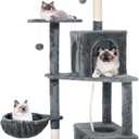 54 Inch Multi-Level Cat Tree Tower with Hammock, Condos & Scratching Posts, Large Cat Furniture for Indoor Cats with Pompoms, Dark Grey