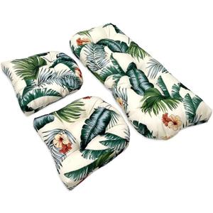 Wicker Chair Cushions, 3 Pieces Indoor Outdoor All Weather Waterproof Tufted Wicker Chair Cushions, 1 Loveseat and 2 U-Shape Cushions for Patio Furniture,Hawaiian Flower