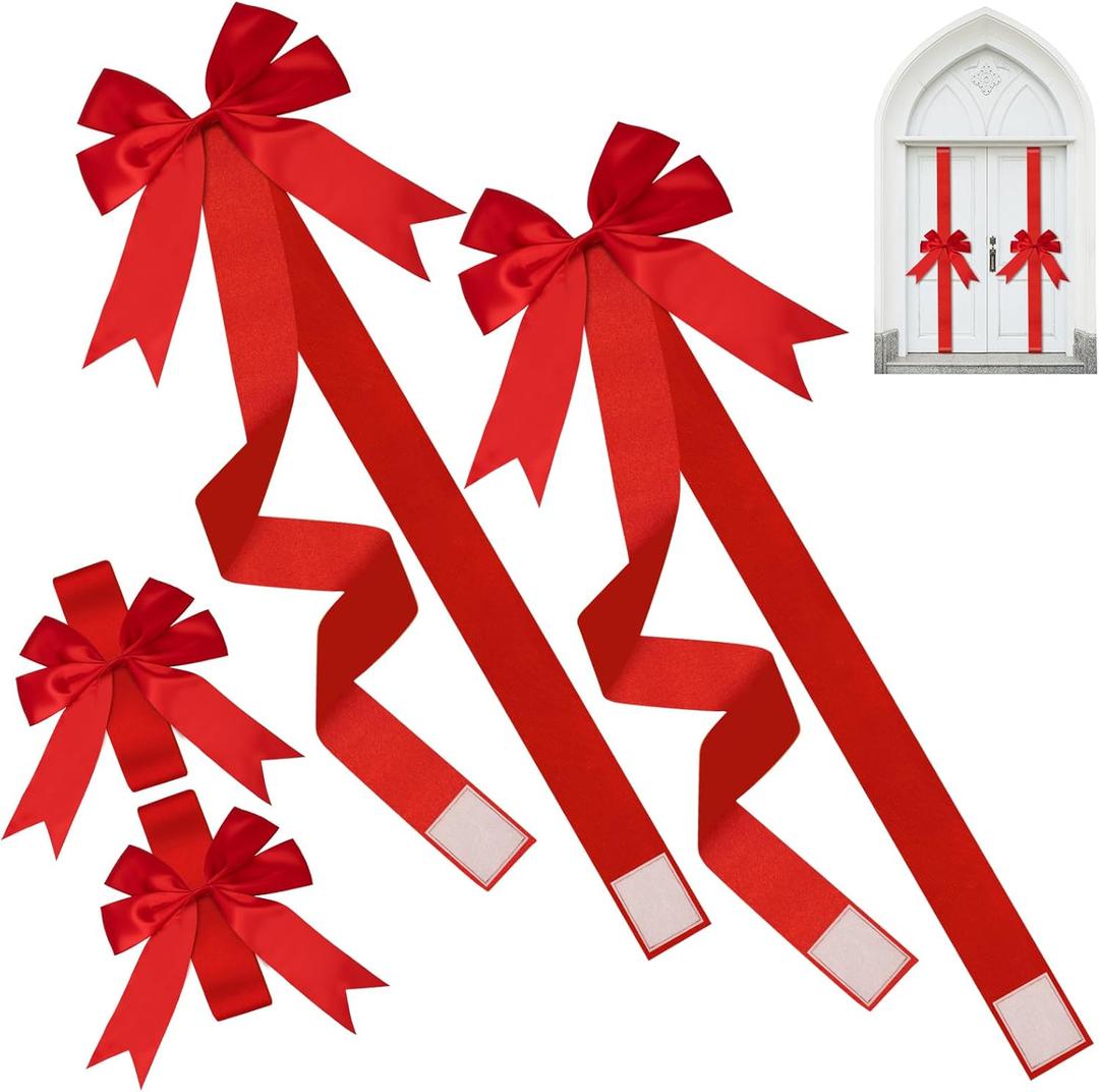 8 Pcs Large Christmas Cabinet Door Bows and Ribbons 78 Inch Christmas Door Cabinet Bows for Gifts Xmas Holiday Furniture Kitchen Party Decorations (Red)