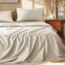 Shilucheng 100% Egyptian Cotton King Size Sheets Set - 1000 Thread Count Luxury Cotton Bed Sheets Breathable & Cooling Bedding and Pillow Cases, 16 Inch Deep Pocket - 4 Piece (Cream, King)