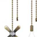 8 x 2PCS Ceiling Fan Pull Chain, Bulb and Fan Pattern Pull Chain Extension, Ceiling Fan Pull Chain Extender, Light Fan Pulls Chain with 12 Inches 3mm Diameter Beaded Ball Connector, Bronze