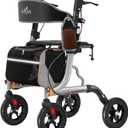 Rollator Walkers for Seniors with Seat, Foldable Walkers for Seniors, 8" All-Terrain Wheels, 18" Big Seat, 6-Level Adjustable Height Rolling Walker, 350 lb, Walker for Seniors & Adults (Sliver) (Silver)