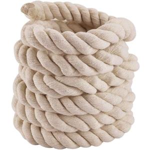 10ft Natural Twisted Cotton Rope Strong Triple-Strand Rope for Sports, Crafts, Indoor Outdoor Use Tug of War Rope