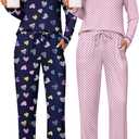 Ekouaer 2 Pack Pajama Sets for Womens Jogger Pants Pjs Long Sleeves Lounge Set Soft Sleepwear with Pockets (Medium, Blue Hearts/Pink Dots)