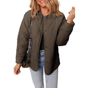 Dokotoo Womens Quilted Lightweight Jackets Button Down Puffer Jacket Coats Padded Outwear with Pockets (Brown, L)
