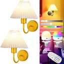 Modern Wall Sconces Set of 2, Wireless Battery Operated Wall Sconces, 2 Pack No Wiring Plug in Wall Lamp with RGB Smart Bulb, Easy Install Portable Wall Light for Bedroom, Living Room (Gold)