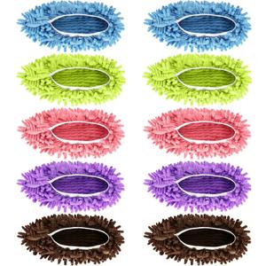 Mop Slippers Shoes 5 Pairs (10 Pieces) - Microfiber Cleaning House Mop Slippers, Floor Cleaning Tools Shoe Cover, Soft Machine Washable Reusable Microfiber Foot Socks for House Kitchen Office