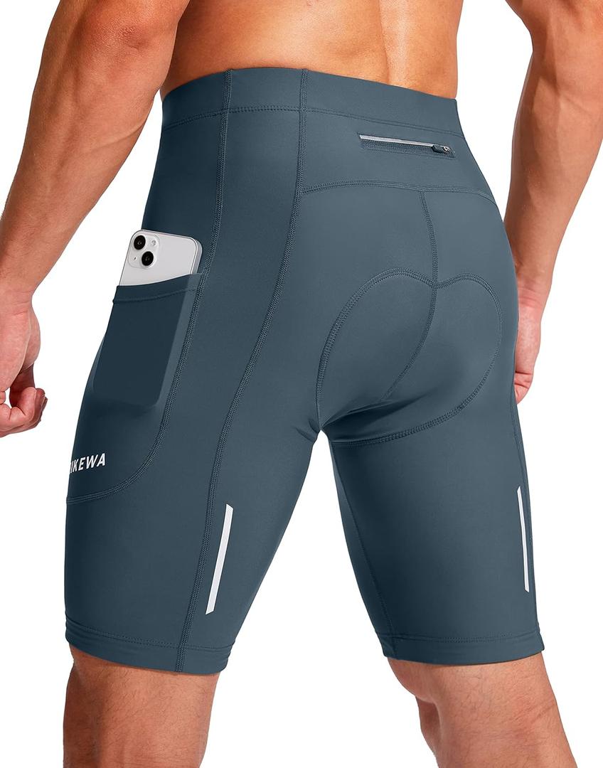 Bikewa Men's Bike Shorts 3D Padded Cycling Road Biking Mountain Riding Biker Bicycle UPF 50+ Cycle Shorts Zipper Pockets (Medium, A_ Blue Grey)