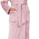 HEARTNICE Womens Long Hooded Robe, Soft Warm Fleece Bathrobes Full Length Plush House Coat (Small-Medium, Dusty Pink)