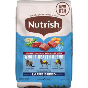Nutrish Large Breed Real Beef, Pea, Carrot & Brown Rice Recipe Whole Health Blend Dry Dog Food, 14 lb. Bag (Rachael Ray) Best Before June 11 , 2026