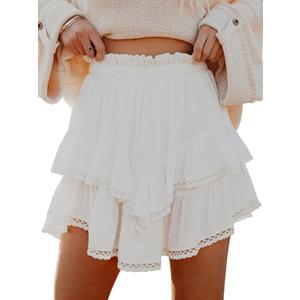 Aoudery Flowy Shorts for Women Casual Boho Ruffle Tiered Skorts High Waist Mini Skirts Golf Tennis Crochet Shorts (Medium)