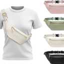Faux Leather Belt Bag for Women, Crossbody Fanny Pack with Adjustable Strap, Back Zipper Pocket, Large Capacity Waist Pack for Travel, Concerts, Beige