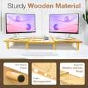 Dual Monitor Stand Riser - Solid Wood 3 Panels Laptop Riser with Storage for Phone/Mug - Home/Office Desk Organizer with Adjustable Length & Angle - Modern Computer Stand for PC, Laptop, & more (Natural)