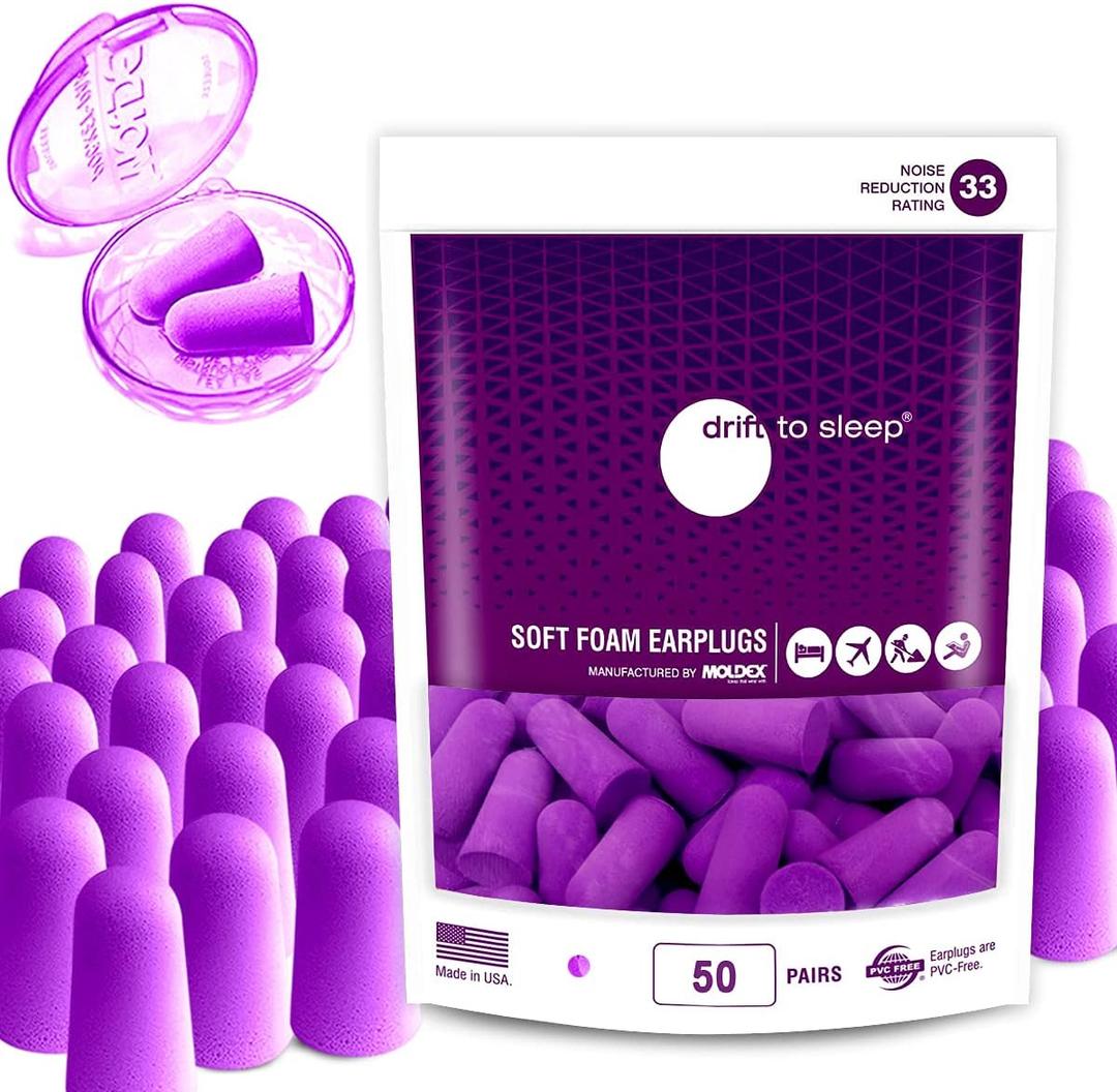 MOLDEX Soft Foam Earplugs Softies Ear Plugs for Sleeping, Snoring, Work, Travel, Shooting -33dB Highest NRR Made in USA (Purple, 50 Pairs)
