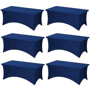 Fixwal 6 Pack 6Ft Navy Blue Table Cover, Spandex Fitted Tablecloths Rectangle, Wrinkle-Free and Stretch Folding Table Cloth for Banquet, Party, Trade Show, Graduation