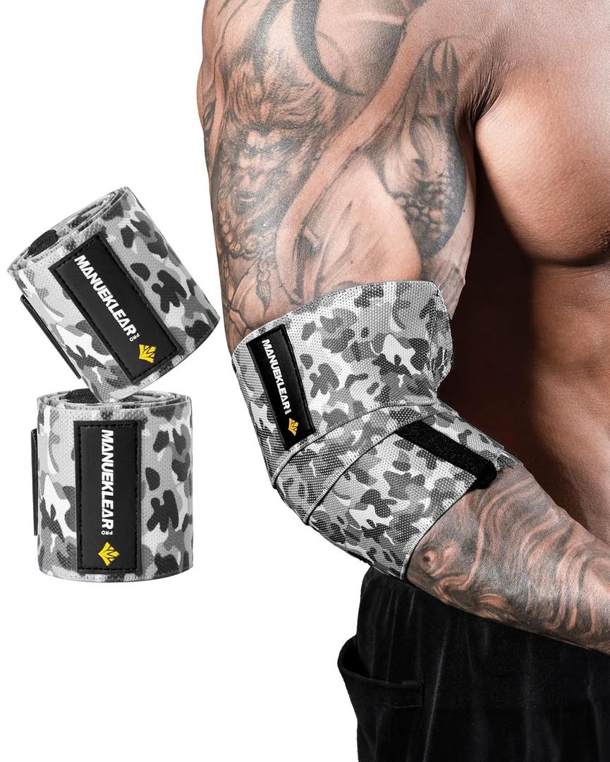 MANUEKLEAR Bench Press Elbow Sleeve Weightlifting for Men and Women, 40" Nylon Elbow Wraps for Weightlifting and Powerlifting (Snowfield Gray)