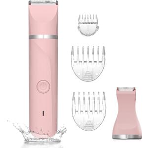 Bikini Trimmer for Women,Electric Razors Shaver for Bikini Legs Pubic Hair,Rechargeable Ladies Bikini Hair Trimmer Removal with Snap-in Ceramic Blades IP7X Washable Head,Wet and Dry Use,Pink