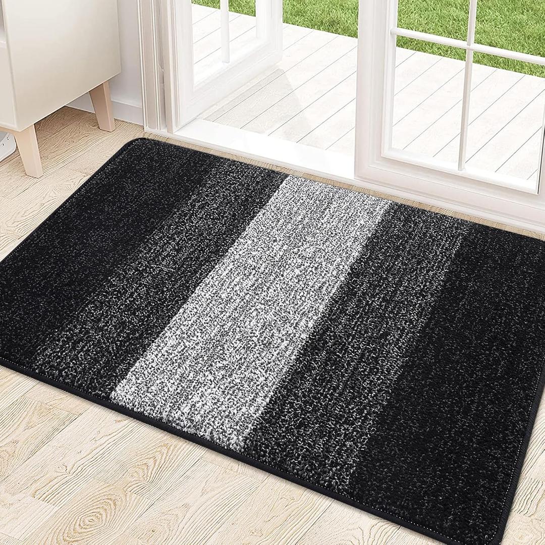 Kitinjoy Indoor Outdoor Door Mat, 71x24 Non-Slip Absorbent Dirt Trapper, Low-Profile Washable Inside Entrance Front Floor Mat, Sturdy Soft Entry Doormats for Entryway, Black